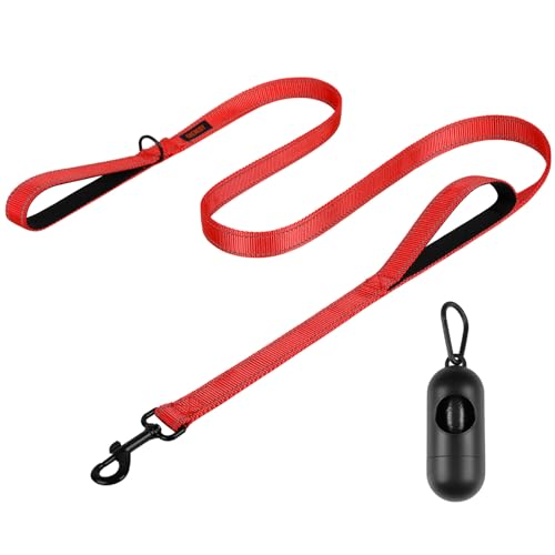 Dog Leash, Heavy Duty Dog Leash, Leashes for Large Breed Dogs .5FT.6FT, Double Handle Dog Leash, Reflective Training Lead, Perfect for Medium to Large Dogs(5FT, Red) - color: Red, size: 60 Inch\5FT