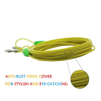 Petest 25ft Tie-Out Cable with Crimp Cover for Small Dogs Up to 35 Pounds - color: Green & Yellow, size: 35lbs25ft