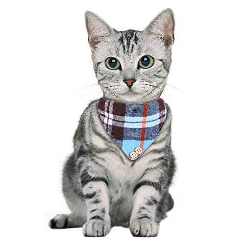 Faleela Breakaway Cat Collar with Bells - 2 Pack Cat Collar with Bells, Cat Collars with Bandana, Accessories for Pet Collars, Adjustable for Cats and Small Dogs - color: Blue bow+bandana