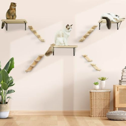 2PCS Wall Cat Tree Shelves, Reversible 4-Step Cat Ladders with Sisal Rope, Mountable Left & Right for Climbing and Scratching - color: 2 Pcs 4 Steps