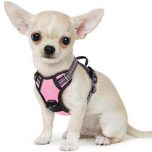 Small Dog Harness No Pull, Service Vest with Reflective Strips and Control Handle, Adjustable and Comfortable for Walking, No Choke Pet Harness with 2 Metal Rings, Pink, XS - color: Pink, size: X-Small