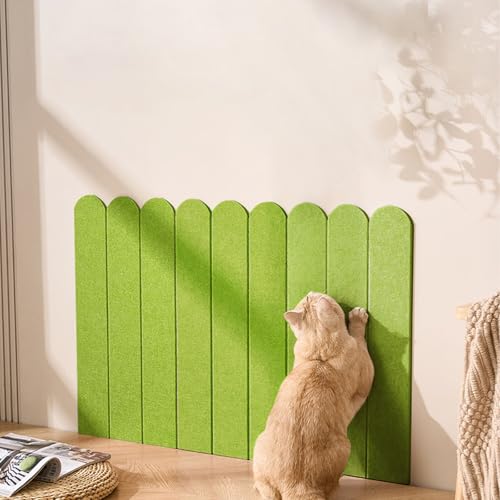 Cat Wall Scratcher, 35” Felt Cat Scratch Pad with Self-Adhesive Backing, Wall Mount Cat Scratching Mat for Indoor Cats, 3-Piece Pack Any Cut Combination (Grass Green) - color: Grass Green