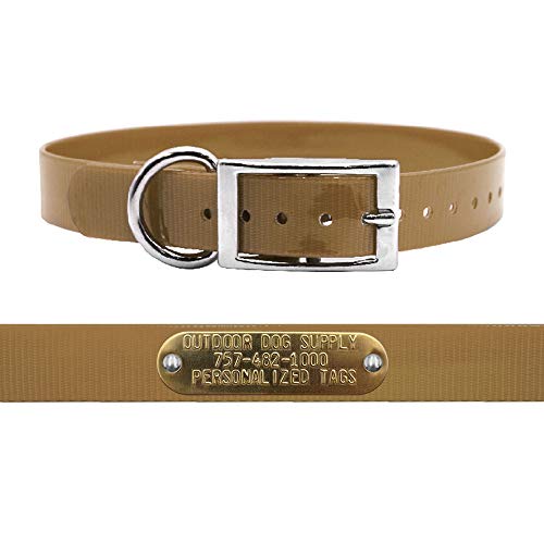 Outdoor Dog Supply 1" Heavy Duty Waterproof D-Ring Dog Collar for Medium & Large Dogs with Custom 3/4" Brass Nameplate (Tan, 18") - color: Tan, size: 18" Long