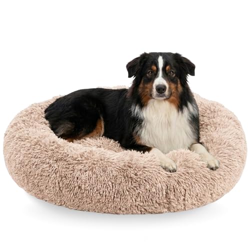 Active Pets Calming Plush Dog Bed Donut Joint Support Anxiety Relief Washable Pet Bed with Removable Cover for Dogs Cats, Large 36", Beige - color: Beige, size: Large 36"