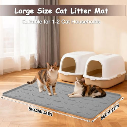 Cat Litter Mat, Large 34" x 22" Silicone Mat Litter Trapping Mat for Litter Box,Waterproof Easy To Clean,Foldable Litter Pad