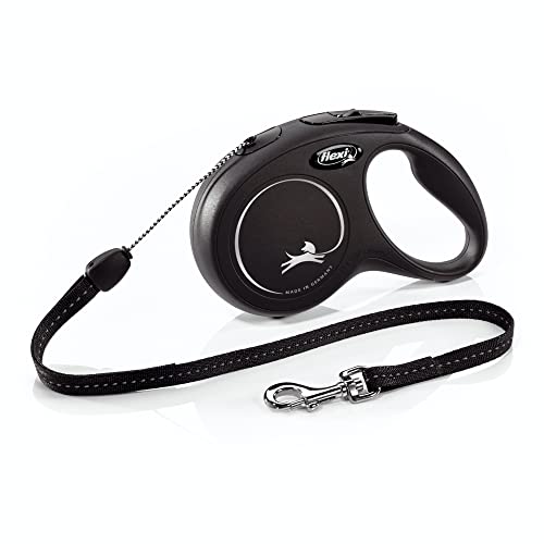 FLEXI New Classic Cord Retractable Dog Leash for Small Dogs up to 33 lbs. – 26 ft., Black | Tangle-Free Pet Walking Leash with One-Handed Brake, Pause, Lock|German Quality Product - color: Black, size: Small - 26 Feet (Cord)