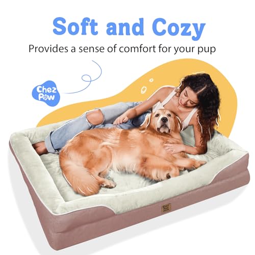 Orthopedic Foam Large Dog Bed XLarge Dog Beds with Removable Washable Cover Pet Bed with Bolster Waterproof Cover Extra Large Dogs Beds Big Size Pet - color: Pink, size: Large (36"L x 27"W x 7"Th)