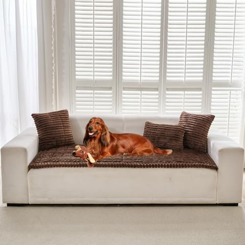 Mitid Sofa Cover Fuzzy Couch Cover for Pet, Couch Covers for Dogs Washable Non-Slip Sofa Slipcover Cushion Protector Pets Friendly Mat - color: Dark Brown, size: 27.6X59.06