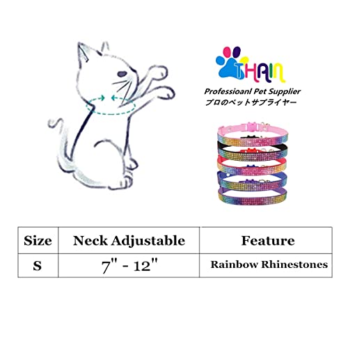 THAIN Bling cat Kitten Collar Rainbow Rhinestone Breakaway Diamond with Bell Soft Velvet Quick Release (Purple) - color: Purple