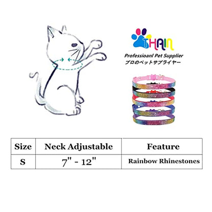 THAIN Bling cat Kitten Collar Rainbow Rhinestone Breakaway Diamond with Bell Soft Velvet Quick Release (Purple) - color: Purple