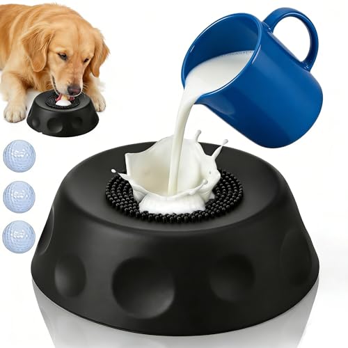 Slow Feeder Dog Lick Bowl with Rolling Ball,Anti-Slip Silicone Puzzle Feeder for Liquid Treats,Bone Broth,Yogurt,Wet Food,Anxiety Relief Enrichment Lick Toy for Large Medium Small Dogs & Cats (Black) - color: Black
