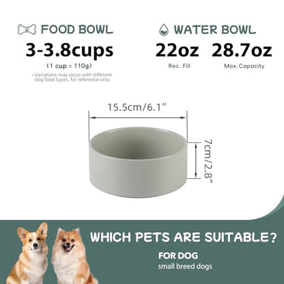 Havniva 6.1” Ceramic Dog Bowls, Dog Food and Water Bowl for Small & Medium Dogs, Durable Dog Water Bowl with Non-Slip Rubber Base Large Capacity Pet Feeding Bowl - color: Matte Gray, size: 6.1 Inch