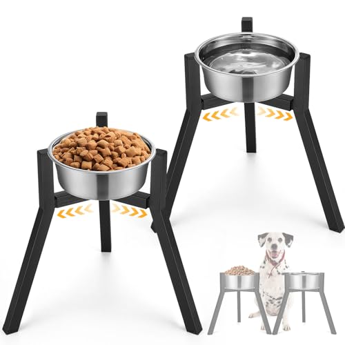 Blulu 2 Pack Adjustable Raised Dog Bowl Stand for Water and Food, Large Anti-Slip Metal Dog Food Holder Wide 7-10.6" Heights 13", Bowl Not Included(Black) - color: Black