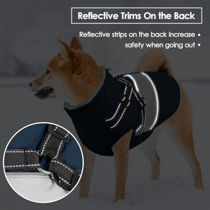Small Dog Coat with Harness Built in, Warm Dog Jacket Winter with Zipper On Back, Waterproof Pet Snow Jacket Snowsuit Pet Sweater Clothes for Puppy, Blue XS - color: Navy Blue, size: X-Small