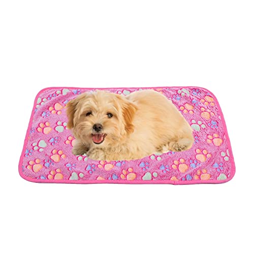 Doovid Pet Blanket Soft Fluffy Fleece Pet Mat Doggy Flannel Blanket Dog Cat Cute Paw Print Pet Blankets Pink Paw Medium(30''*20'') - color: Pink Paw, size: Medium(30''*20'')