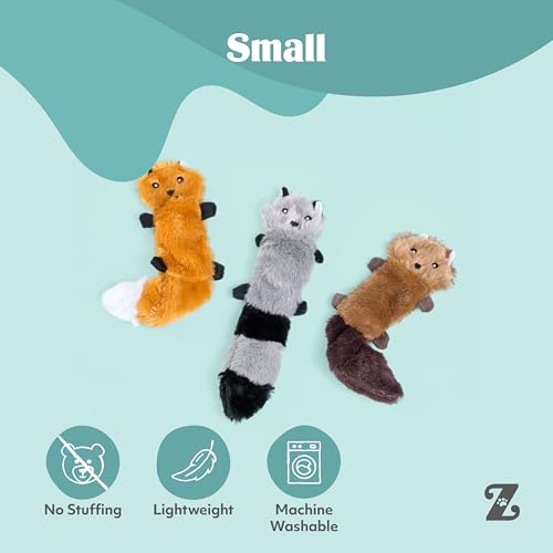 ZippyPaws Skinny Peltz - No Stuffing Dog Toy Pack to Keep Them Busy, for Small and Medium Dogs, Squeaky Pet Toys, Unstuffed Chew Toys, Soft Plush Variety Pack, Fox, Raccoon, and Squirrel - 11" - style: Fox, Raccoon, Squirrel