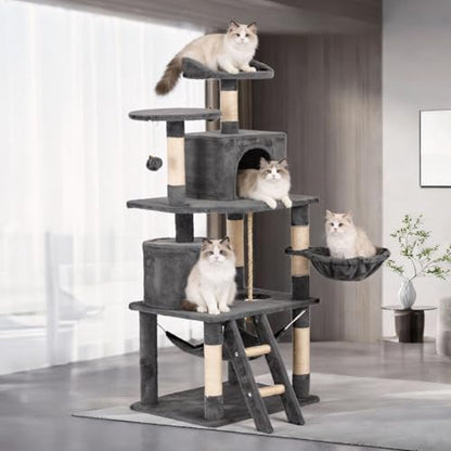 Cat Tree 60.63 inches Cat Tower for Indoor Cats, Multi-Level Cat Condo Furniture with Scratching Posts, Plush Perches, Activity Center with Cozy Basket & Hammock for Cats (Darkgray) - color: DarkGray
