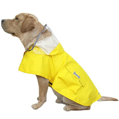 Dog Raincoat Waterproof, Adjustable Reflective Hooded Dog Rain Poncho with Leash Hole for Small Medium Large Dogs (Yellow, Large) - color: Yellow, size: Large(22-37lb)
