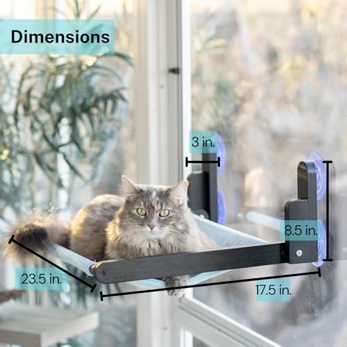Luli & Cat Cat Window Perch: Cordless, Foldable Wooden Cat Window Hammock with Black Wood and White Fabric Seat