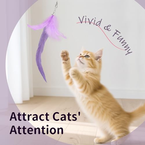 Cat Wand Toys for Indoor Cats - Cat Toy Set with Retractable Teaser Wand and 6 PCS Fairy Feather Toy Refills, Dragonfly Tassel Cat Toys Interactive, Purple - color: Purple