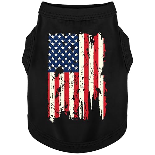 American Battle Damaged Flag Inspired Cotton Dog Vest: Perfect Dog Shirt, Ideal Tank Top for Everyday Wear, Independence Day Celebrations Crafted Materials for a Cute and Stylish Look Black USA M - color: Black Battle Damaged Flag, size: Medium
