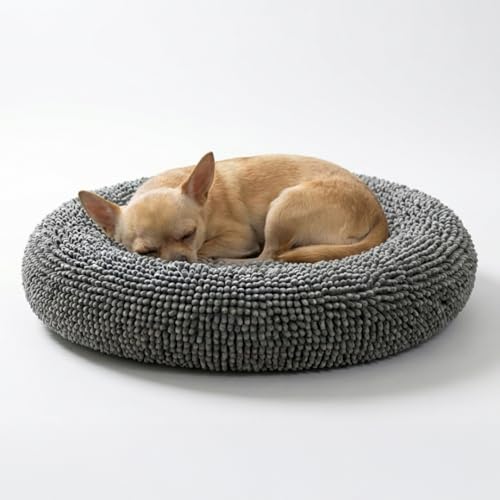 Muddy Mat® Cloud K-9 Dog Beds for Small Dogs & Cats, Soft & Relaxing Round Dog Bed, Chenille Material, Removable Cover, Washable & Dryer Safe – Grey Small(25'x25') - color: Grey, size: Small (25''X25'')