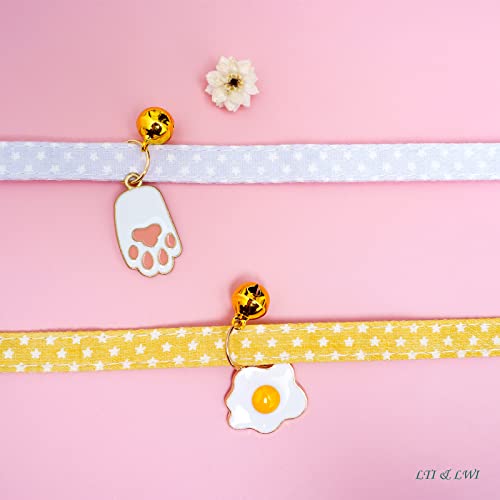 2 Pack Star Cotton Breakaway Cat Collars with Bell Egg Cat Paw Pendant Kitty Kitten Collars Yellow Purple Collar for Female Girl Cats Male Boy Cats - color: Yellow & Purple