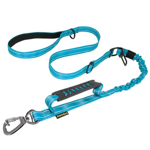 AUBELL Tactical Dog Leash Heavy Duty,4-6ft Reflective Strong No Pull Bungee Leash for Medium Large Dogs with Comfortable Padded Double Handle,Car Seat Belt,360 Degree Rotating Carabiner,Blue - color: M/L-Blue(4-6FT)