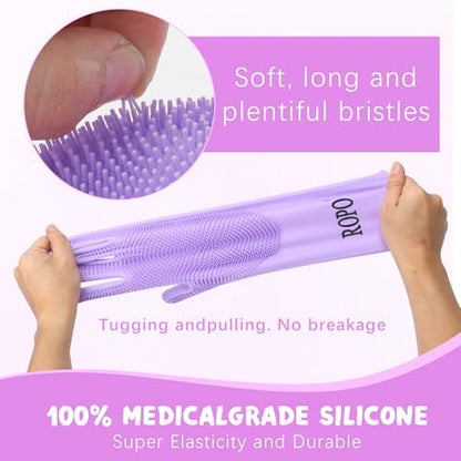 ROPO silicone gloves for pet grooming, multi-functional gloves for pet hair shedding, bathing, and massage (Purple) - color: Purple