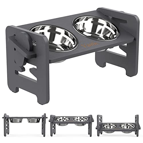 Vantic Elevated Dog Bowls, Adjustable Raised Dog Bowl Stand for Small Puppy and Cats, Sturdy Bamboo Pet Food Feeder with 2 Stainless Steel Dishes, Gray - color: Grey, size: for Small Dogs and Cats