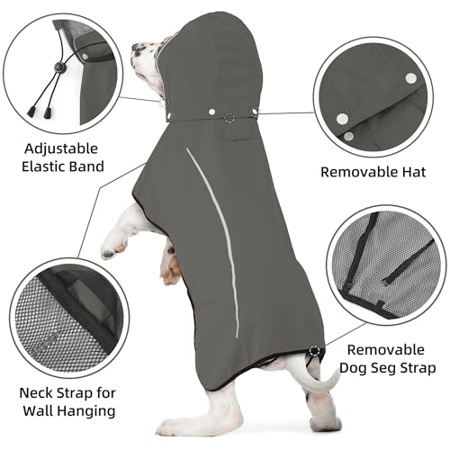 Mile High Life Dog Raincoat, Adjustable Waterproof Pet Rain Jacket, Reflective Hooded Poncho for Small Medium Large Dogs, Lightweight Breathable Pet Rain Coat (Dark Gray,XS Chest 15"-18") - color: Gray, size: X-Small