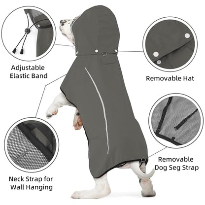Mile High Life Dog Raincoat, Adjustable Waterproof Pet Rain Jacket, Reflective Hooded Poncho for Small Medium Large Dogs, Lightweight Breathable Pet Rain Coat (Dark Gray,XS Chest 15"-18") - color: Gray, size: X-Small