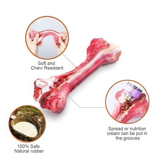 YFL Dog Chew Toys for Aggressive Chewers Large Breed - Tough Rubber Dog Bone with Real Beef Flavor, Durable Puppy Teething Toy for Medium to Large Dogs (L Size)