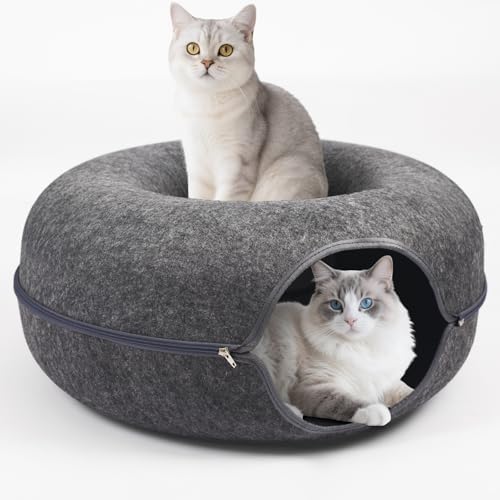 Cat Caves for Indoor Cats, Large Cat Tunnel for Multiple & Large Cats, Scratch Detachable Peekaboo Cat Cave Bed, Kitten Donut Kitty Hideaway Up to 45 Lbs - color: Dark Grey