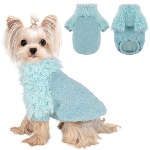 Small Dog Sweater Turtlenecks Dog Sweaters for Small Dogs Winter Fleece Doggy Clothes Puppy Outfits Cold Warm Pet Sweater Puppy Coat Doggie Jacket for Chihuahua Yorkie Teacup Cat Apparel, Cyan, M - color: Cyan, size: Medium (Chest 17in )