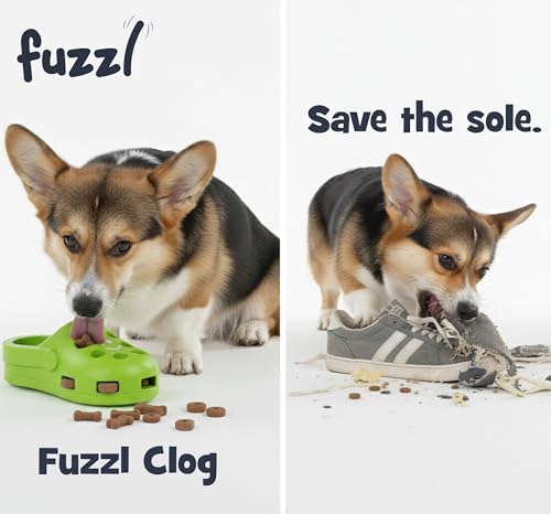 Fuzzl Clog Large Treat Toy for Dogs Puzzle Enrichment Shoe – Natural Rubber Chew Toy – Durable, Interactive Cognitive Feeder – Eco-Friendly, Non-Toxic & Dishwasher Safe – Green - style: Clog Green
