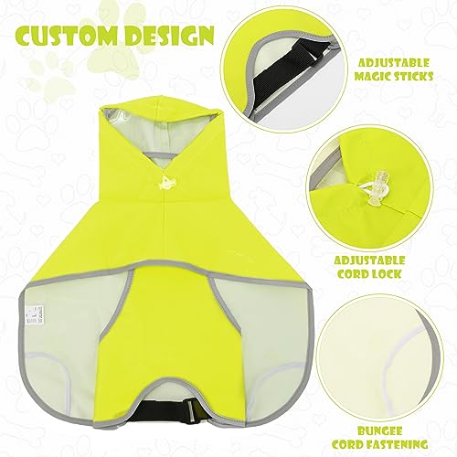 Dog Raincoat with Clear Hood, Waterproof Jacket for Small Dogs, Adjustable Belly Strap, Neon Green, S - color: Neon Green, size: Small(Label Size:L)