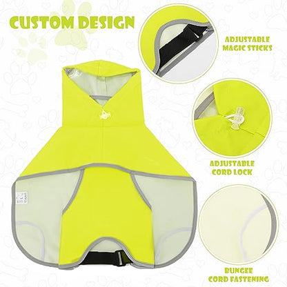 Dog Raincoat with Clear Hood, Waterproof Jacket for Small Dogs, Adjustable Belly Strap, Neon Green, S - color: Neon Green, size: Small(Label Size:L)