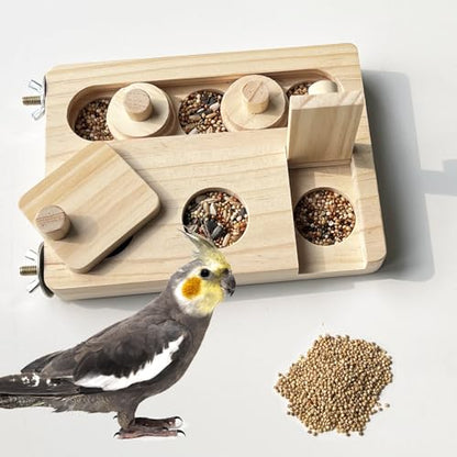FlidRunest Wooden Bird Foraging Puzzle Toys for Parrots, Parakeet, Cockatiel, Sun Conures - Birds Interactive Mental Enrichment Toy, B ird Seed Slow Feeder Toy for Cage - size: Medium