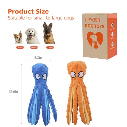 CPYOSN Octopus Squeaky Plush Dog Toys - No Stuffing, Crinkle, Durable for Puppy Teething, Small to Large Dogs, 2 Pack - color: Blue+Orange