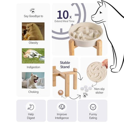8.26 in Milk White Dog Bowl Slow Feeder Ceramic for Medium and Large Breed,Elevated/Raised Slow Feeding Dog Food Water Dish Heavy Weighted,Puzzle Eating Bowl Modern Maze Meteor - color: Upgraded Milk White Slow Feeder Elevated