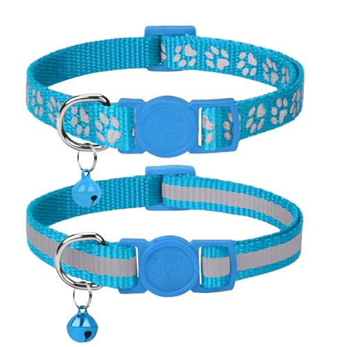 Taglory Kitten Collar Breakaway with Bell, Reflective Soft Cat Collar for Small Kittens, Adjustable 6-8 Inch High Visibility Night Strip, Lightweight for 2-6 Months Baby Cats, 2 Pack, SkyBlue - color: SkyBlue, size: 6-8"