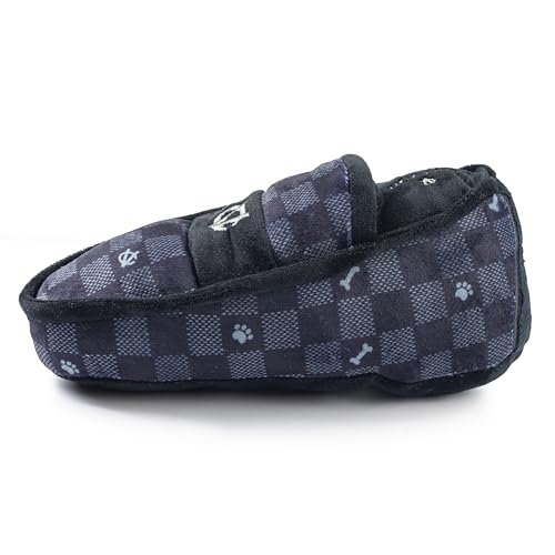 Haute Diggity Dog Chewy Vuiton Loafer Plush Squeaky Dog Toy, Soft Durable Designer-Inspired Stuffed Puppy Chew Toys for Small & Medium Dogs, Machine-Washable (Black Checker) One Size - color: Black Checker, size: One Size