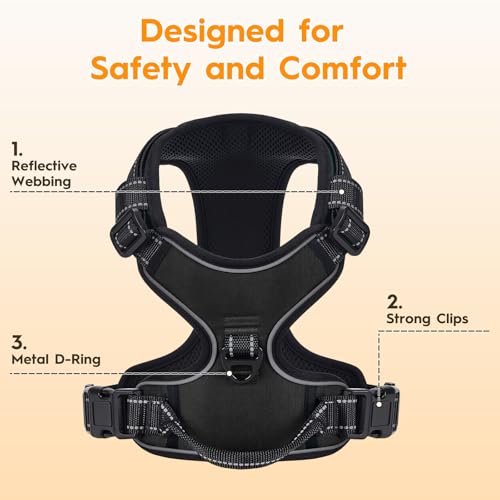 No Pull Dog Harness, No Chock Reflective Adjustable Soft Padded Pet Vest with Easy Control Handle, Easy Wearing with Stylish, Reinforced Knot, 2 Buckles - color: Black, size: X-Small