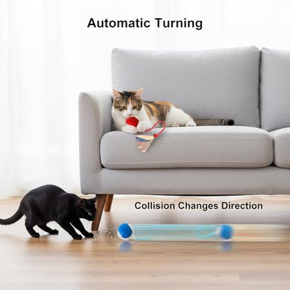 Interactive Cat Toys Ball for Cats - Upgrade Automatic Cat Toys for Indoor Cats, 3 Modes 2 Speed Moving Cat Ball with Dragonfly Feathers 2PCS (Red Blue) - color: RedBlue-1