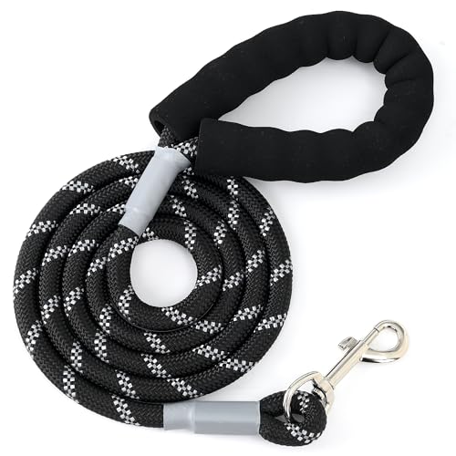 Mile High Life Reflective Dog Leash, with Comfortable Padded Handle, Black Nylon Rope Leash with Steel Tips, Heavy Duty 4 Feet Pet Leashes (Black,48 Inches) - color: Reflective Nylon Rope - Black, size: 4 Feet