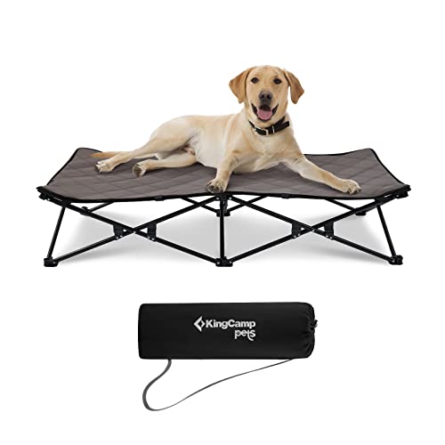 KingCamp Elevated Dog Bed - Portable, Folding Dog Cot for Outdoor Travel with Washable Mesh, Supports Small to Large Pets Up to 110lbs, Includes Carry Bag - Black