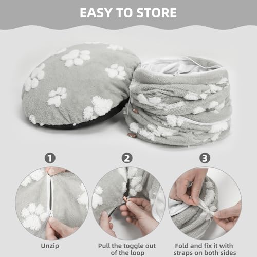Cat Tunnel Bed for Indoor Cats- Cute Cat Dount Play Tunnel, Soft Plush Peekaboo Kitten Cave with Washable Cushion, Collapsible Multifunctional Round Pet Playground Toys for Kitty Small Puppy Rabbit - color: Gray Paw