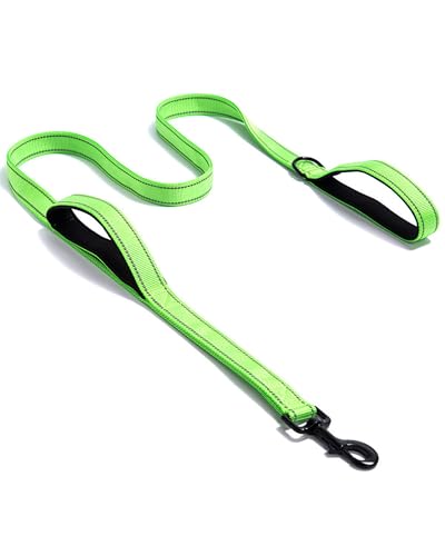 Solmoony 6FT Green Strong Dog Leash with 2 Padded Handles, Traffic Handle Extra Control, Double-Sided Reflective Walking Lead for Small Medium and Large Dogs(Green, 6FT) - color: Green, size: 6FT