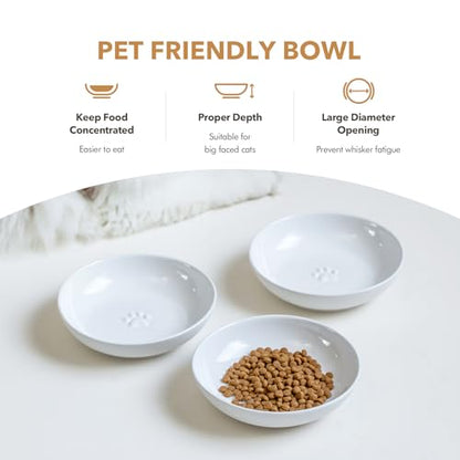 Havniva 5.7'' Ceramic Wide Whisker Friendly Cat Dishes, Set of 3 Ceramic Cat Bowls, Indoor Kitten Feeding Food& Water Dish to Prevent Whisker Fatigue(3 Pcs) - color: 3 Bowls- White